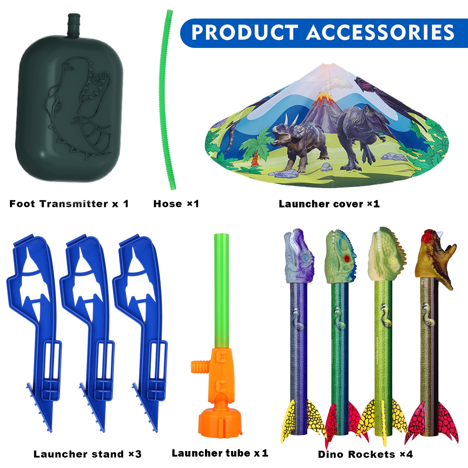 Dinosaur Toy Rocket Launcher for Kids - Launch Up to 100 Ft, 4 Rockets, Outdoor Outside Toys for Kids, Dinosaur Toys, Birthday Gifts for 3 4 5 6 7 8-12 Year Old Boys Girls