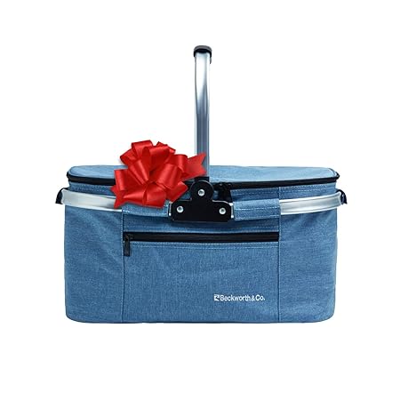 Beckworth & Co. SmartFold Picnic Basket - Foldable Collapsible Insulated Picnic Basket 32L - Blue