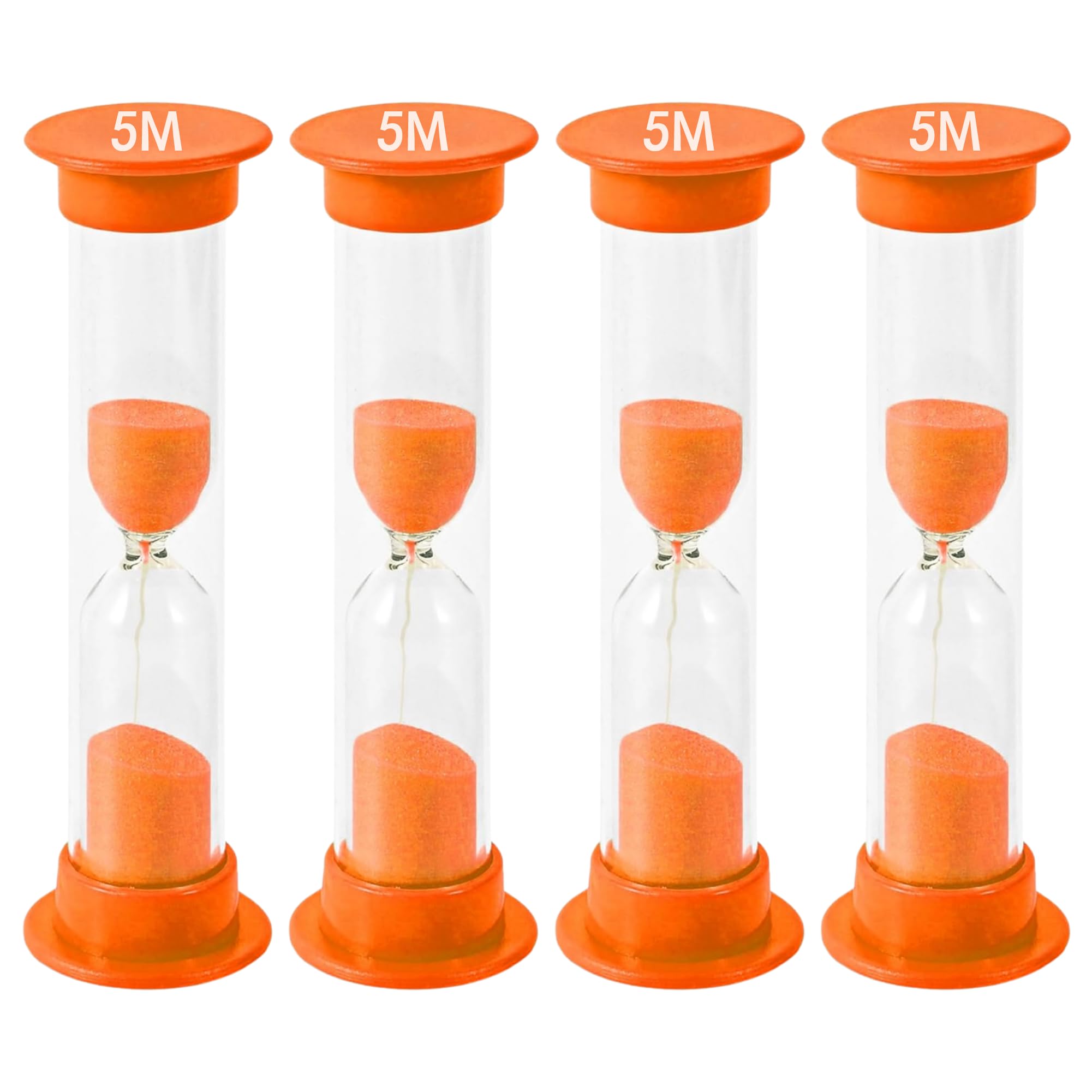 TeacherFav Sand Timer for Kids - 5 Minute Set of 4 Hour Glass - Orange Color- Acrylic Covered for Classroom, Home & Kids Room