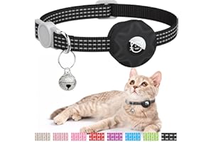 HOERAONR AirTag Cat Collar, Reflective Kitten Collar Breakaway Apple Air Tag Cat Collar, GPS Cat Collar with AirTag Holder and Bell, Lightweight Tracker Cat Collars for Girl Boy Cats Kittens Puppies(Black)