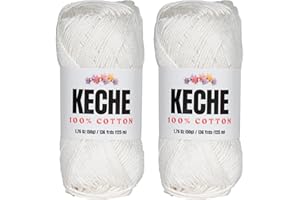 KECHE Cotton Yarn - 100% Cotton Yarn for Crocheting and Knitting, Mercerized Cotton Amigurumi Yarn Fine-Sport 2 1.76 oz (50g) / 136 Yrds (125 m) 2 Skeins White