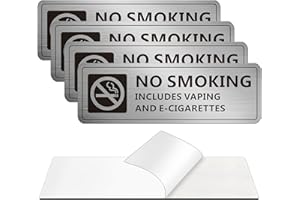 MONGFUN (4 Pack) No Smoking Signs for Home and Business, Self-adhesive No Vaping Sign, Rust Free Aluminum Warning Signage for Indoor Outdoor Use (7 x 2 inches, Brushed Aluminum)