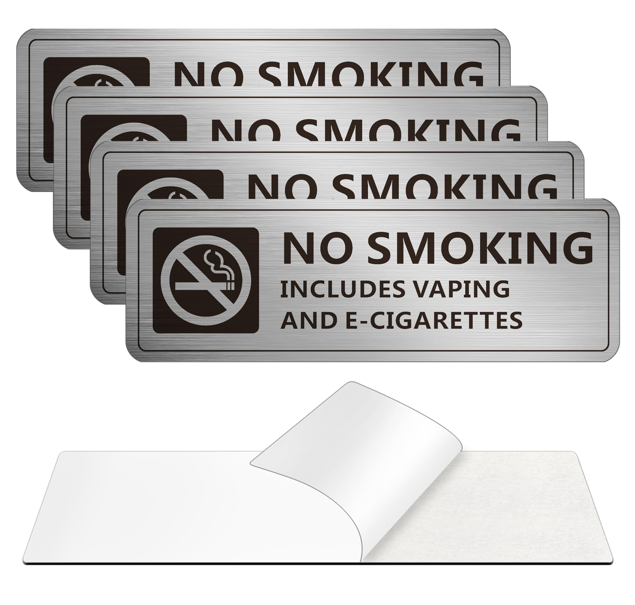 Photo 1 of (4 Pack) No Smoking Signs for Home and Business, Self-adhesive No Vaping Sign, Rust Free Aluminum Warning Signage for Indoor Outdoor Use (9 x 3 inches, Brushed Aluminum)