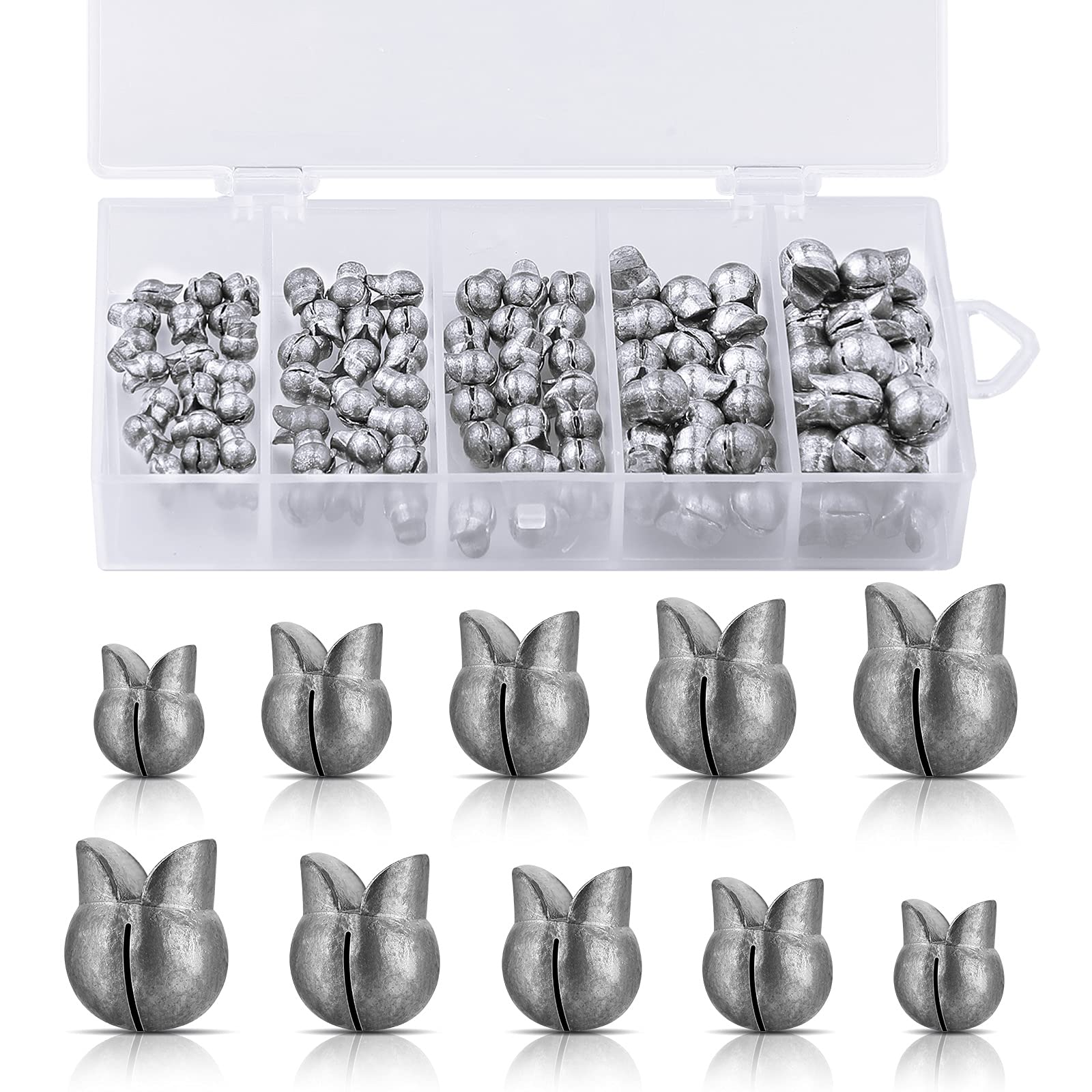 Photo 1 of Gejoy 100 Pcs Fishing Split Shot Sinker Kit Removable Round Fishing Egg Weights Sinkers Tackle Set for Fisherman(Stylish Style,Small Size)