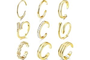ShinyStyle J4You 9Pcs 14K Gold Filled Toe Rings for Women Non Tarnish Adjustable Gold CZ Flower Hug Band Toe Rings Summer Beach Open Gold Toe Ring Jewelry for Summer
