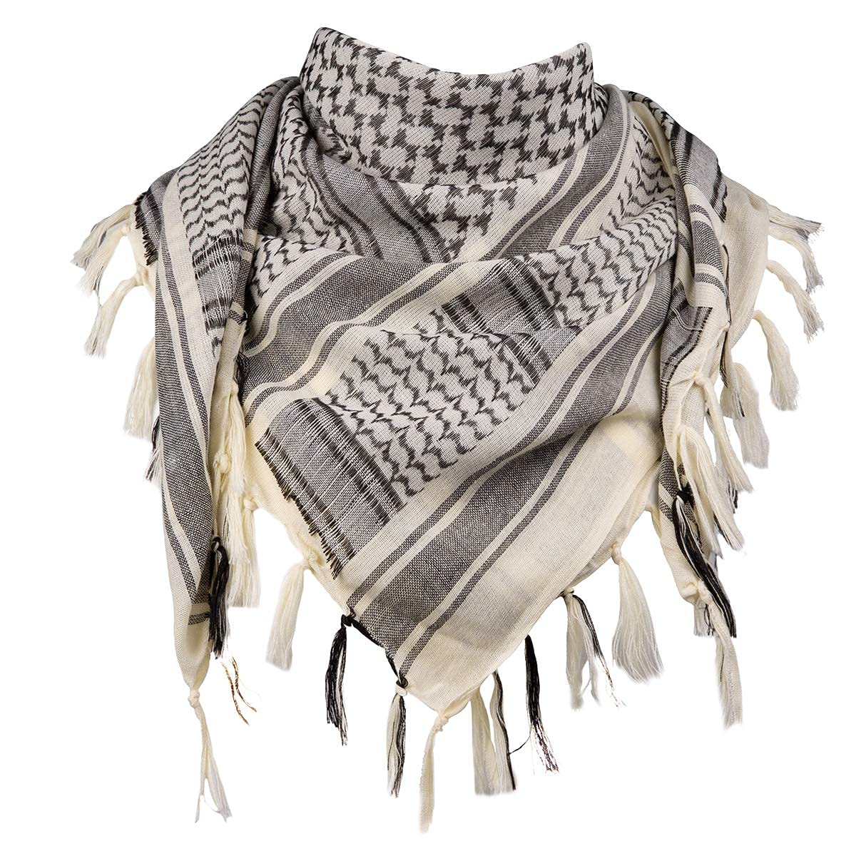 FREE SOLDIER 100% Cotton Shemagh Military Tactical Keffiyeh Desert Head Neck Scarf 43x45 inches Arab Wrap with Tassel for Men & Women(Beige)