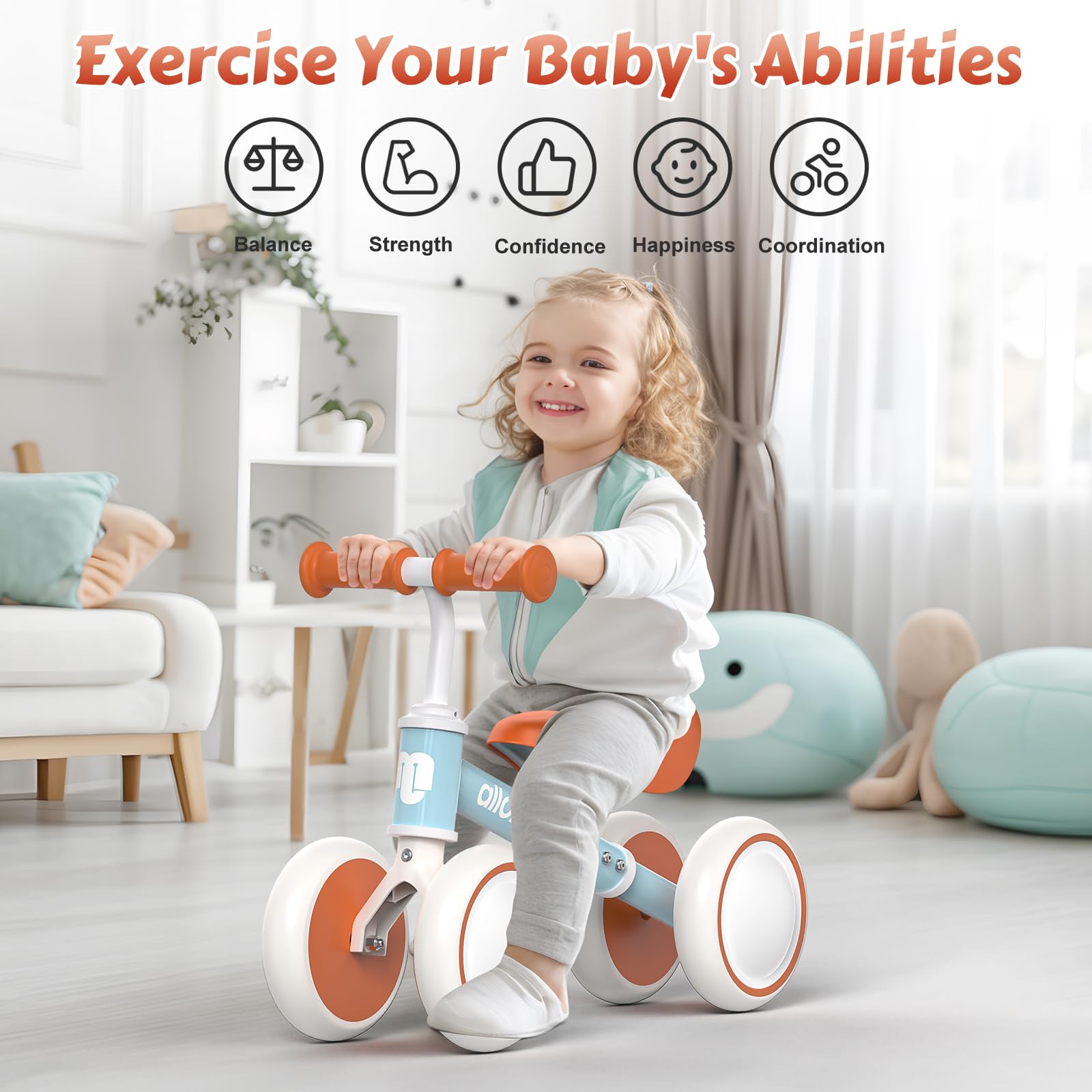 allobebe Baby Balance Bike, Cute Toddler Bikes 12-36 Months Gifts for 1 Year Old Girl Bike to Train Baby from Standing to Running with Adjustable Seat Silent & Soft 3 Wheels