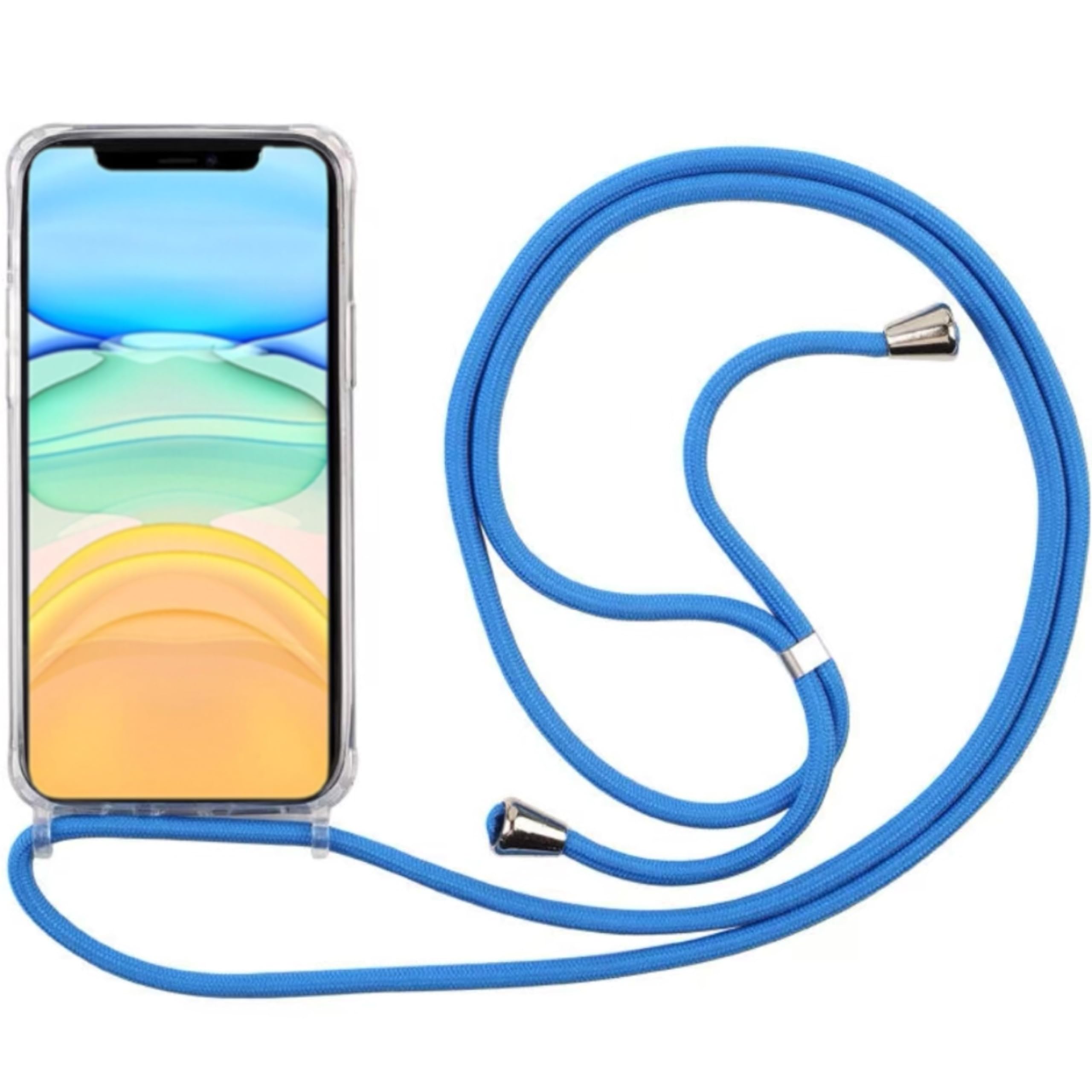 PuYu Zhe Compatible With iPhone 14 Pro Max Case,Clear Transparent TPU Silicone Shell,Crossbody Slim Stylish Shockproof Cover,Adjustable Neck Cord Lanyard-Sky Blue