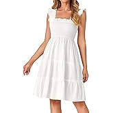 Rooscier Women's Square Neck Smocked Ruffle Sleeveless Tiered A Line Sundress Mini Dress