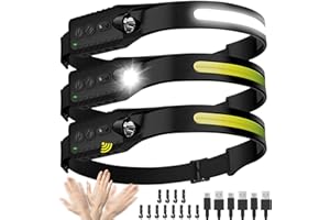 Nessciera Headlamp Rechargeable (3-Pack), LED Head Lamp Flashlight, 230° Wide Beam Headband Light, 400 Lumen Super Bright, Waterproof Headlight, 5 Modes for Running, Fishing, Hiking, Camping