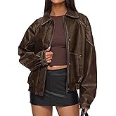 PRETTYGARDEN Faux Leather Jacket Women Bomber Motorcycle Zip Up Jackets Oversized Fall Fashion Outfits 2026 Winter Coats