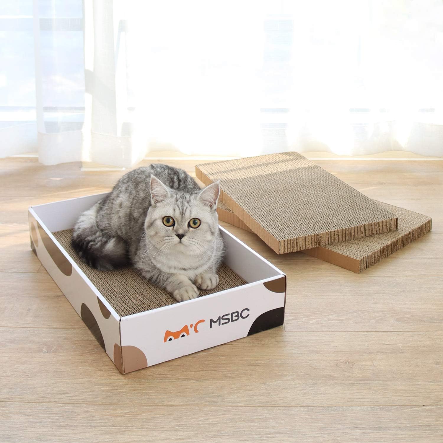 MSBC Cat Scratcher Carboard Refill Box with 3 Pieces 17"x10" Board, Kitty Cat Scratching Pad Recycle Corrugate Scratcher Cat Scratch Lounge Long Lasting Reversable : Pet Supplies