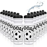 Nitial 12 Pack Water Bottles Bulk 20 oz Reusable Squeeze Water Bottles Plastic Sports Bottle with Pull Top Cap Sports Gifts Tumbler for Travel Gym Sport Party Supplies(White,Soccer Goal)