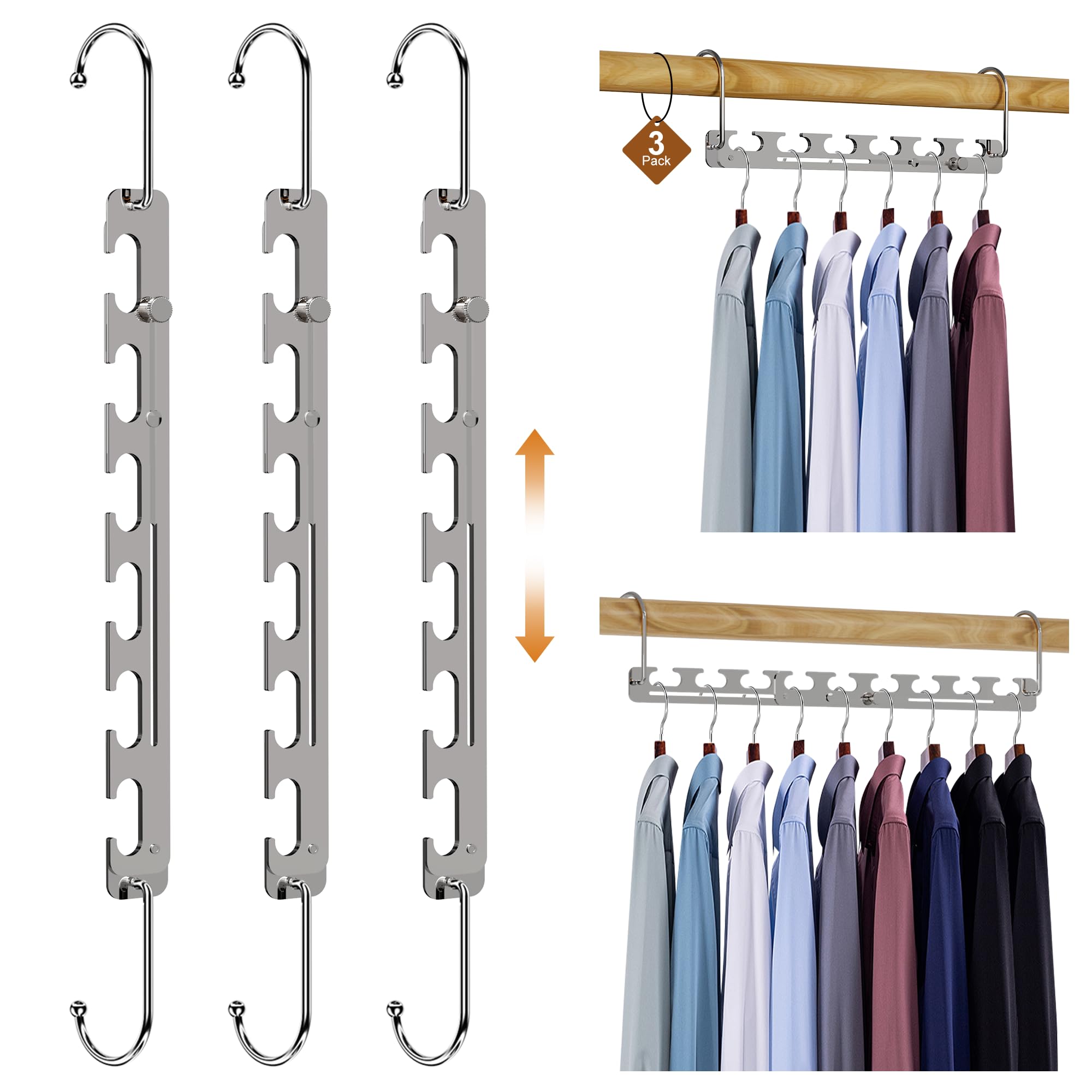 Photo 1 of 3 Pack Space Saver Hangers for Clothes, 6 Holes Expandable to 9 Holes 304 Stainless Steel Heavy Duty Multi Hangers Space Saving for Closet Bedroom Dormitory RV Outdoors