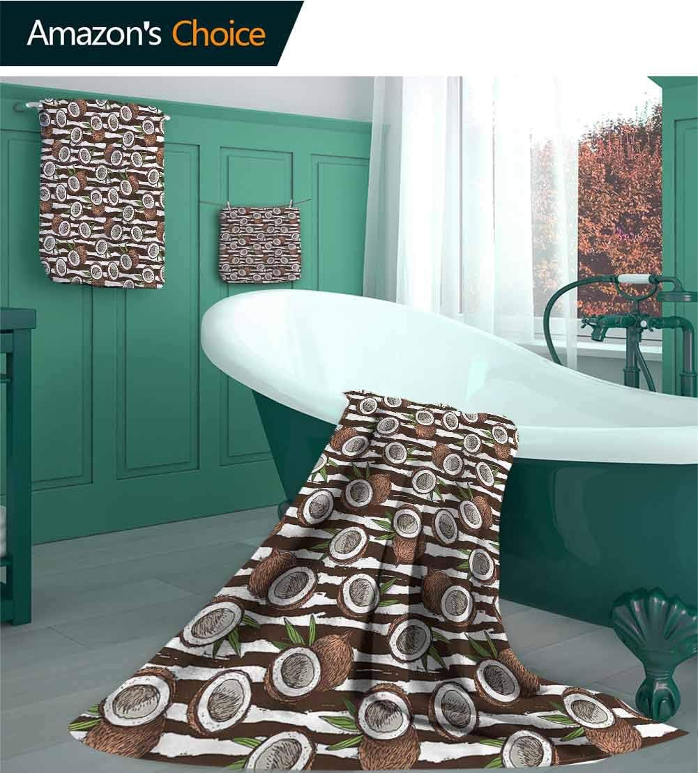 linyangpttowel Tropical Bath Towel Set, Exotic Coconut Jungle Design Pattern Bathroom Set, 1 Bath Towels, 1 Hand Towels and 1 Washcloths – Ecologically Clean/3 Piece Set - S