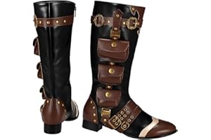Geyoga Medieval Pirate Boots Men Women Renaissance Costume Halloween High Tube Steampunk Leather Boots Cosplay Shoes Footwear