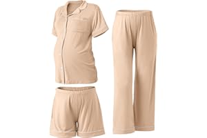 Rnxrbb 3 PCS Women Maternity Pajamas Set Nursing Postpartum Breastfeeding Pjs Sleepwear Lounger Clothes Button Down