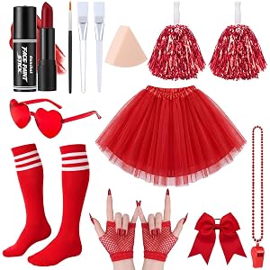 Jiuguva 15 Pcs Red Team Spirit Accessories Girls Field Day Accessories | Field Camp Color War Assortment Items Bulk Cheerlead