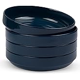 KooK Ceramic Large Pasta Bowls, Microwave and Dishwasher Safe, Great for Soups and Salads, Shallow Serving Bowls, Glossy Porcelain, 47 oz, Set of 4, Navy Blue