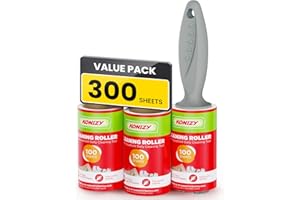 KONIZY Lint Rollers for Pet Hair Extra Sticky, 300 Sheets Mega Value Set Roller with 1 Upgraded Handle, 3 Portable Remover Clothes, Furniture, Carpet, Dog & Cat Removal