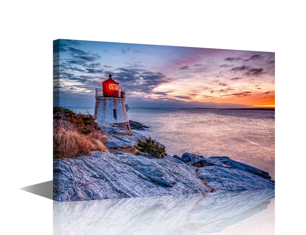 Sunset at Castle Hill Lighthous Canvas Wall Art for Living Room Decor Newport Rhode Island Landscape for Home Decor Stretched and Framed Ready to Hang 12x18inch — image 1