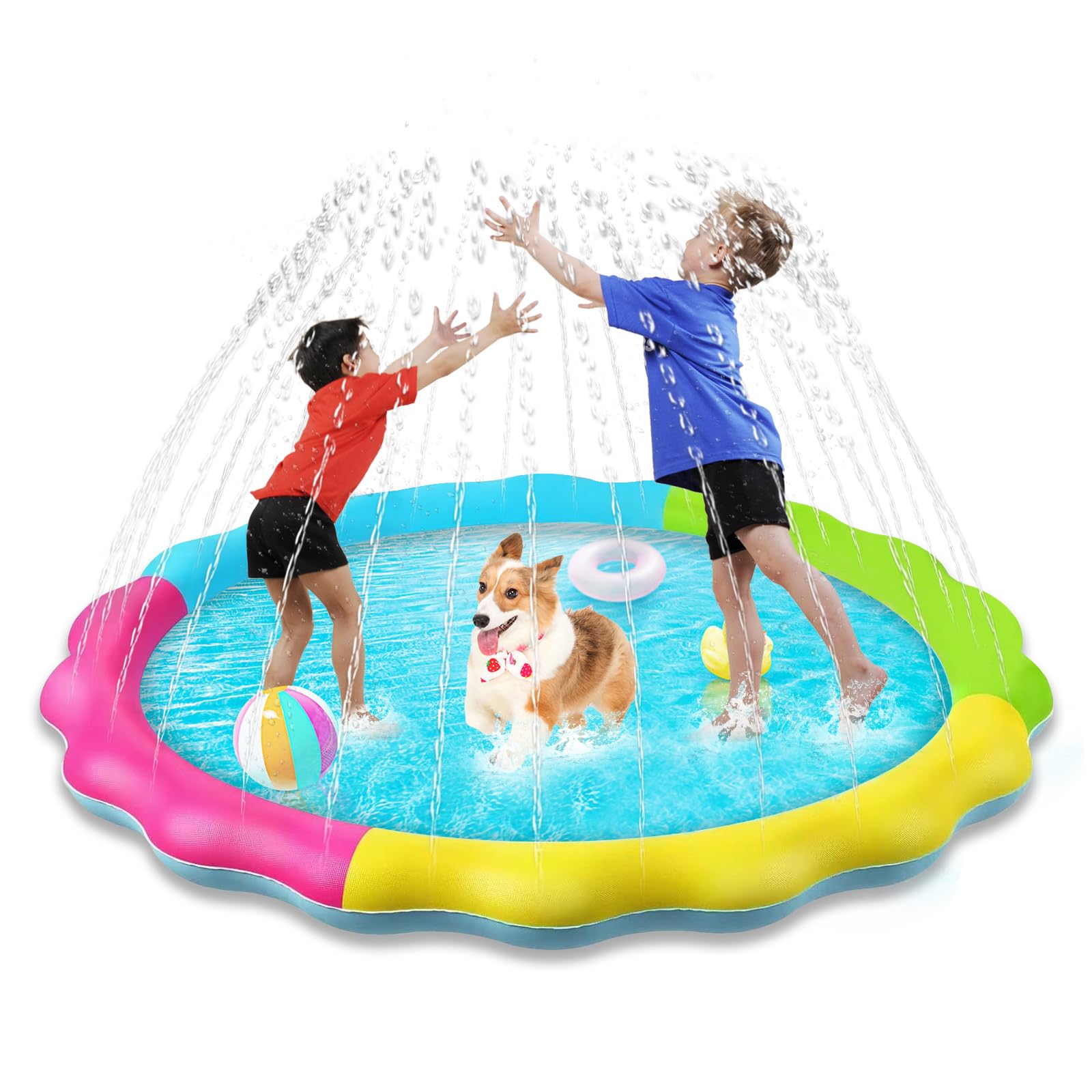 Dog Pool for Pets - Dog Paddling Pool Non Slip & Durable Sprinkler Splash Pad for Dogs and Cats,Thickened Anti-Slip Water Play Mat, Portable Paddle Pool for Dogs Kids Summer Pet Pools (150cm)