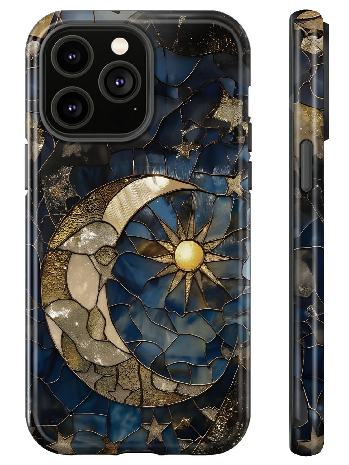 ZHUXUXITT Case Compatible with iPhone 12 Pro,iPhone12,Sun Moon Celestial Glass Phone Case Hybrid 2-Layer Hard Shell,Shockproof Soft for Girl Women Boy Men