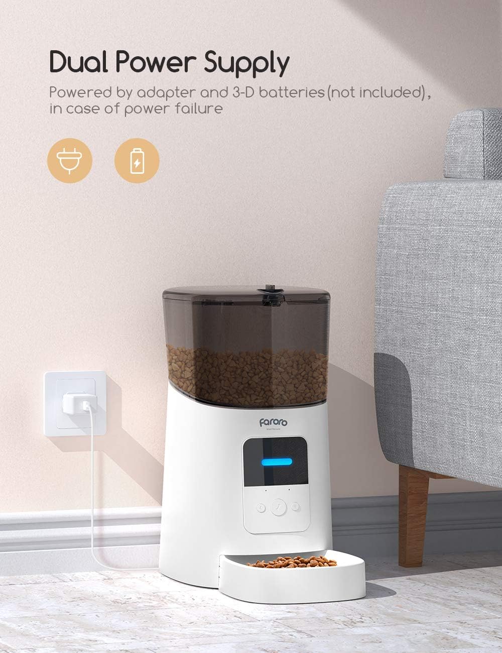 Pet Supplies : Faroro Automatic Cat Feeder 2.4G WiFi Enabled 6L Smart Food Dispenser for Cats and Small Dogs with App Control, Programmable Timer, Distribution Alarms and Voice Recorder Up to 15 Meals per Day : 