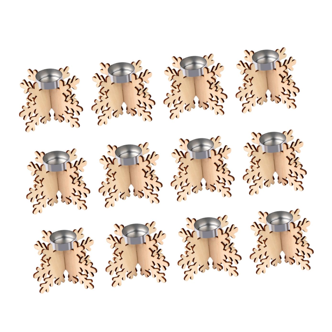 12pcs Christmas Wooden Tealight Candle Holders Snowflake Decorative Candle Holders Christmas Wedding Table Centerpieces