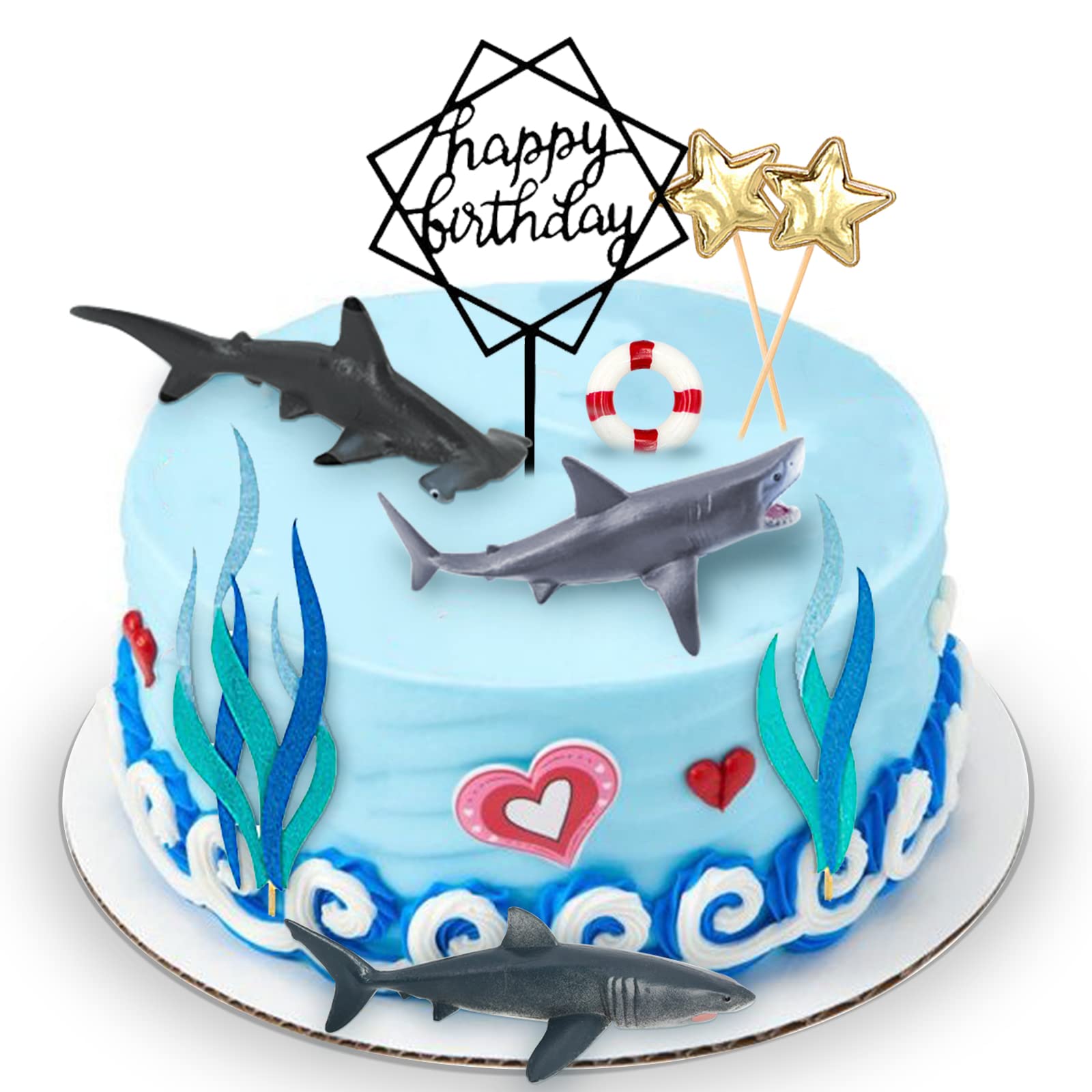 Photo 1 of MEMOVAN Shark Cake Toppers 9pcs Sharks Birthday Cake Cupcake Topper Mini Sharks Toy Figurines, Ocean Animal Cake Decoration for Under the Sea shark Underwater Theme Birthday Baby Shower Party Supplies