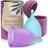 EcoBlossom Reusable Menstrual Cup and Case - The Most Reliable Medical Grade Silicone Period Cups - Comfortably use for 12 Hours (Large (Pack of 2), Round Stem & Case)