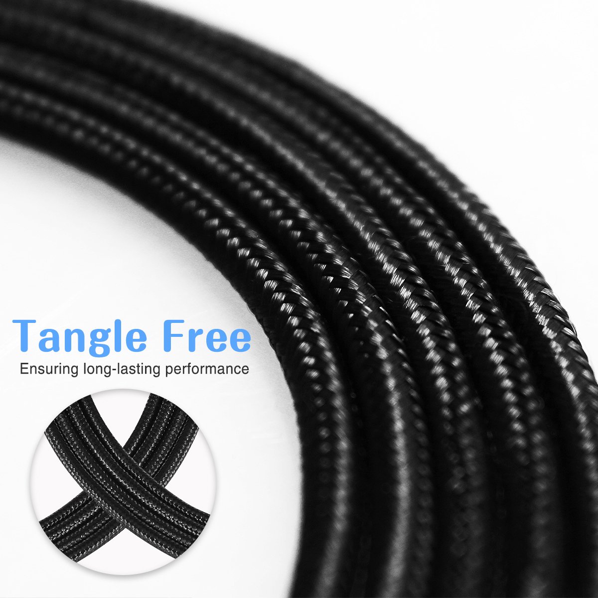 JUNING Lightning Cable Nylon Braided iPhone Charger Cord 5Pack 2x1FT/1x3.3FT/2x6FT Fast Charging, Lightning Connector to Data Syncing, Compatible with iPhone X/8/8P/7/7P/6P/6s/6s+/5/5s/SE, iPad(Black)