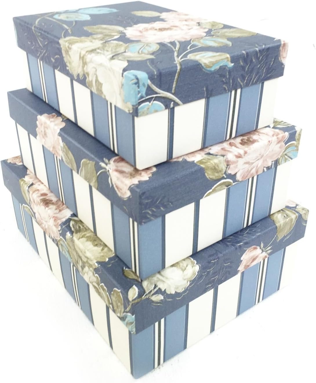 Flores rayas rectángulo cartón duro Craft almacenamiento Brithday de Navidad caja de regalo [Azul], azul, Set of 3 (S + M + L): Amazon.es: Hogar