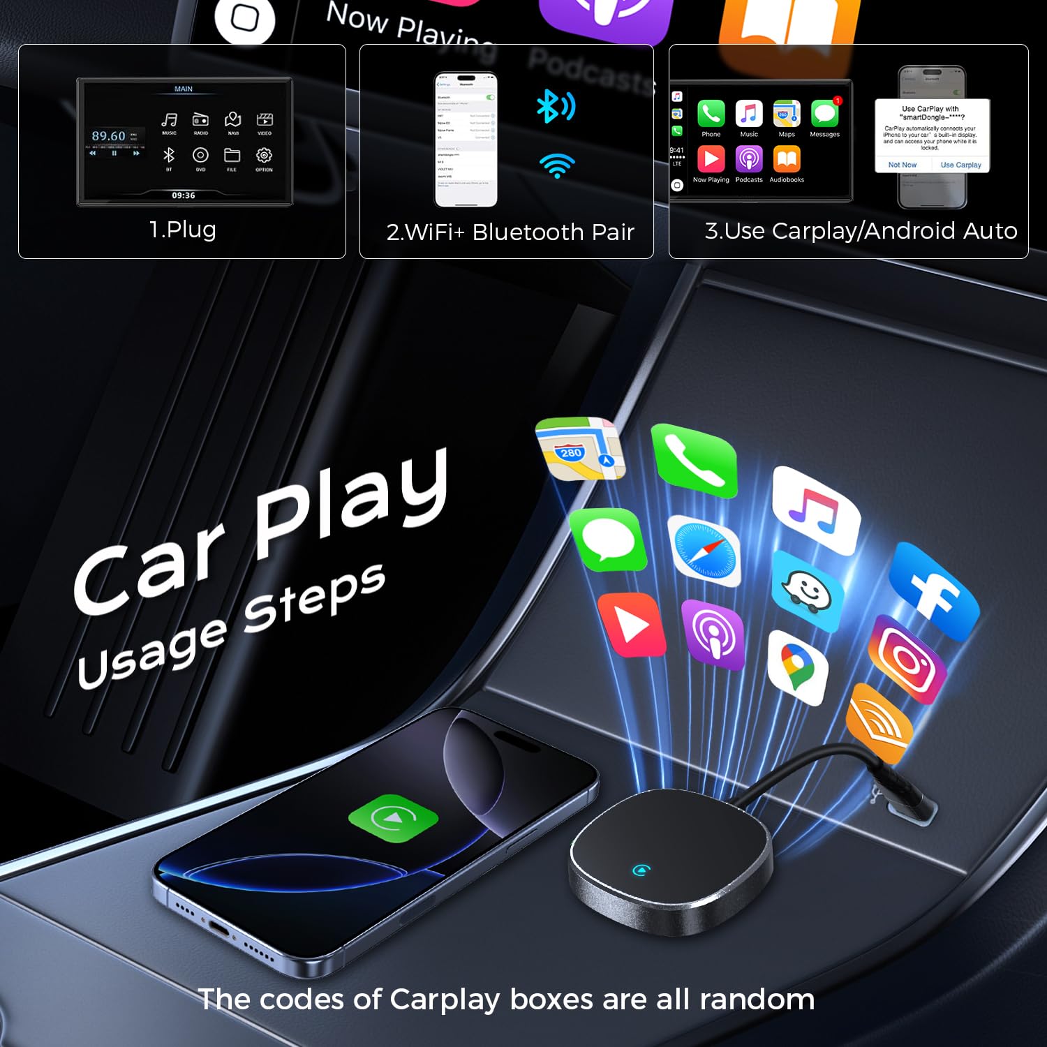 2025 Upgraded Wireless CarPlay Adapter, Hidden Interface, Converts Wired to Wireless, Plug & Play, Compatible with iPhone (iOS 10 and Above) for Cars 2016+ - Black