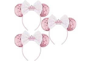 LIHELEI Mouse Ears Headband for Princess, Pink Minnie Ears for Women Halloween Costume, Sequin Bows Headwear Hair Accessories for Women - Pink