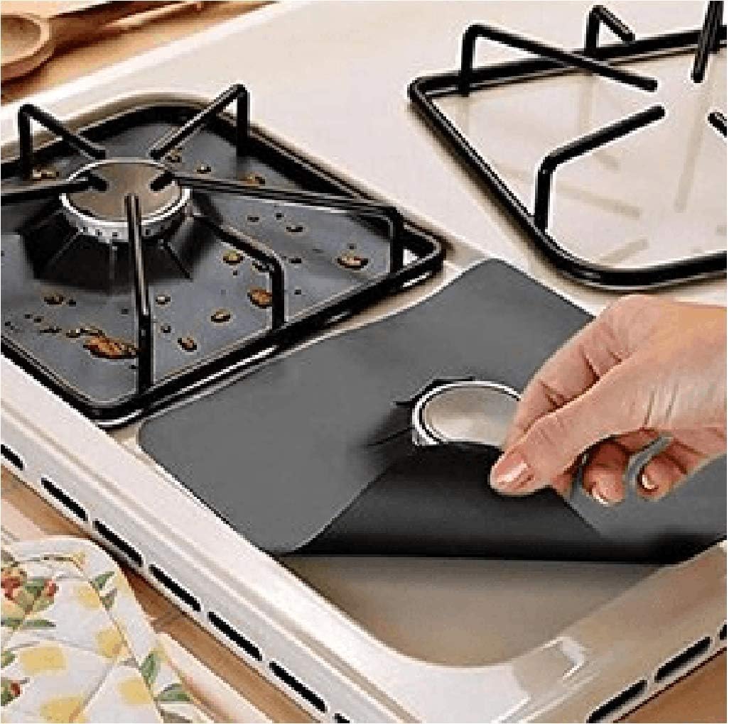 METRENO Reusable Non-Sticky Aluminium Foil Gas Stove Burner Protectors Mats Cover for Liner Kitchen Cleaning Tools (2 Pcs)