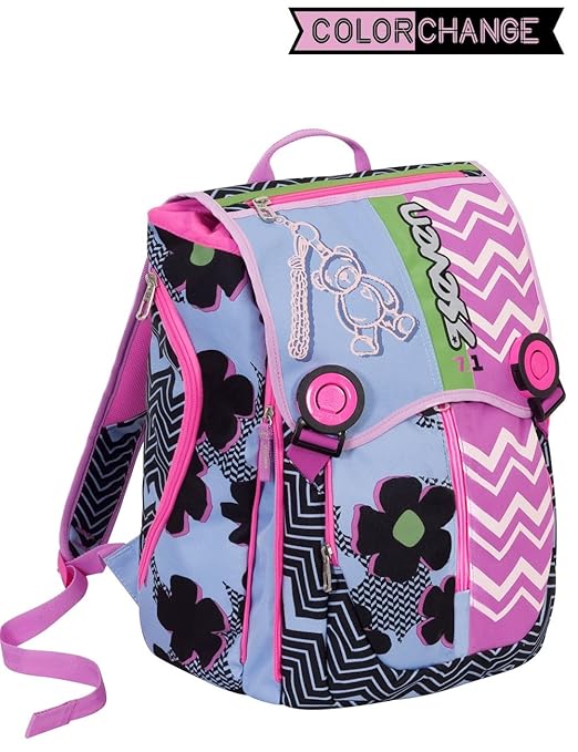 title=Zaino scuola SEVEN- SUNFLOWER- Rosa Nero- estensibile- SERIGRAFIA CAMBIA COLORE-