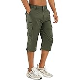 TACVASEN Men's Capri Pants Quick Dry Cargo Hiking Water Resistant Work Summer Long Shorts Below Knee