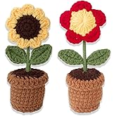HIZEMLK 2PCS Crocheted Sunflower Bouquet, Sunflower Handmade Crochet, Knitted Fake Flowers, Sunflower Artificial Desk Flowers for Bathroom Home Kitchen Rustic Table Centerpiece Shelf Decor