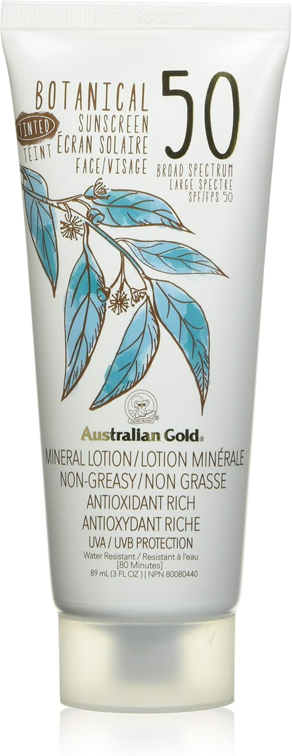 australian gold botanical tinted face sunscreen spf 50 fair to light