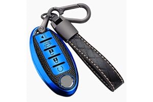 MONTAGUE Key Fob Cover for Nissan with Keychain Accessories, Premium Soft TPU Full Protection Key Case for Altima Rogue Sentra Maxima Armada Pathfinder Murano, for Infiniti 5-Buttons Smart Key Shells (Blue)
