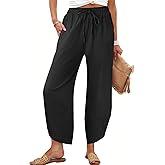 Caracilia Womens Wide Leg Capri Palazzo Pants Drawstring Casual Lounge Flowy Summer Beach Vacation Crop Trousers with Pockets