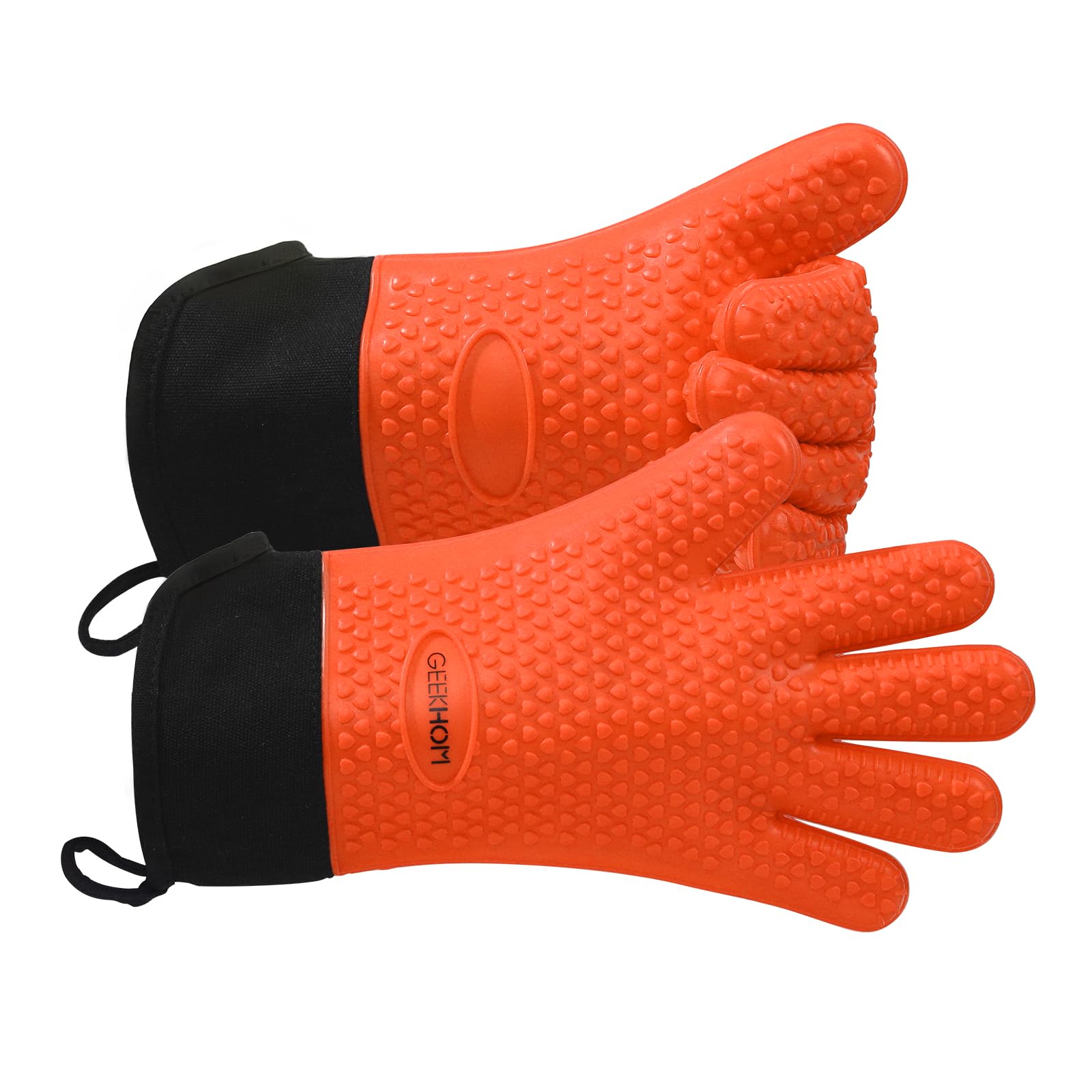 GEEKHOM BBQ Gloves, Grilling Gloves Heat Resistant Oven Gloves, Kitchen Silicone Oven Mitts, Long Waterproof Non-Slip Pot Holder for Barbecue, Cooking, Baking(XL, Orange)
