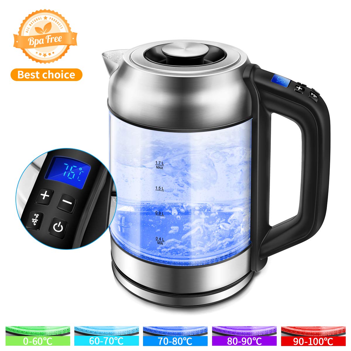 Morpilot Glass Electric Kettle, 2200W Fast Temperature Control Kettle