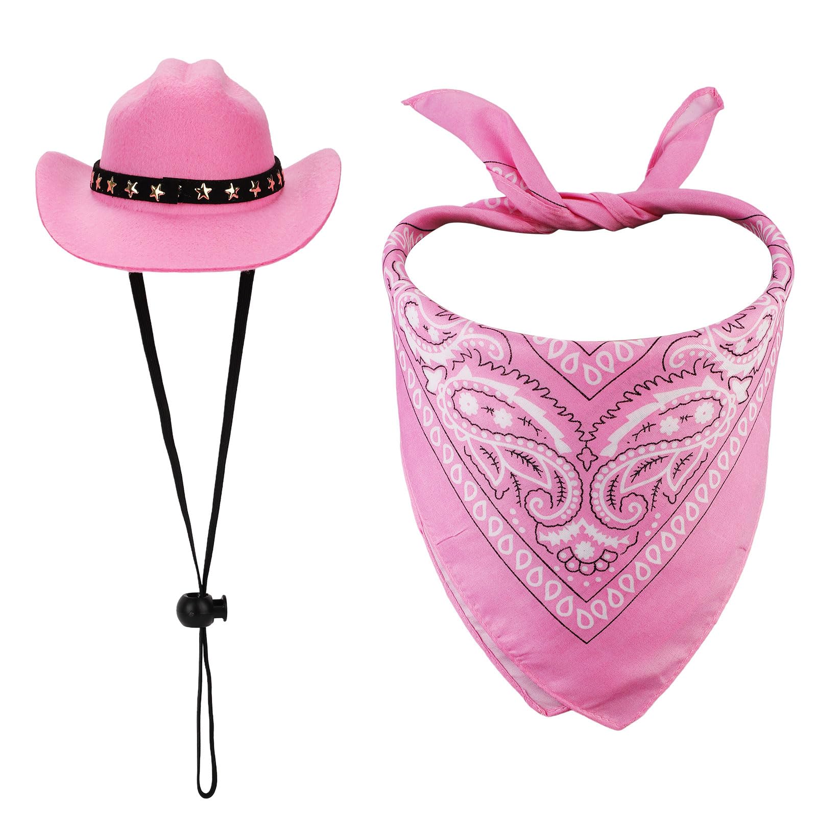 PEUTIER Pet Cowboy Costume, Dog & Cat Cowboy Hat & Bandana Set, Pink, Small, Retro, Printed, Halloween, Festival, Non-woven Fabrics, Polyester