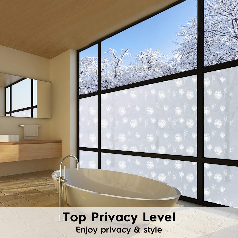 Homein Privacy Frosted Window Film Dandelion Pattern 90x200CM Static