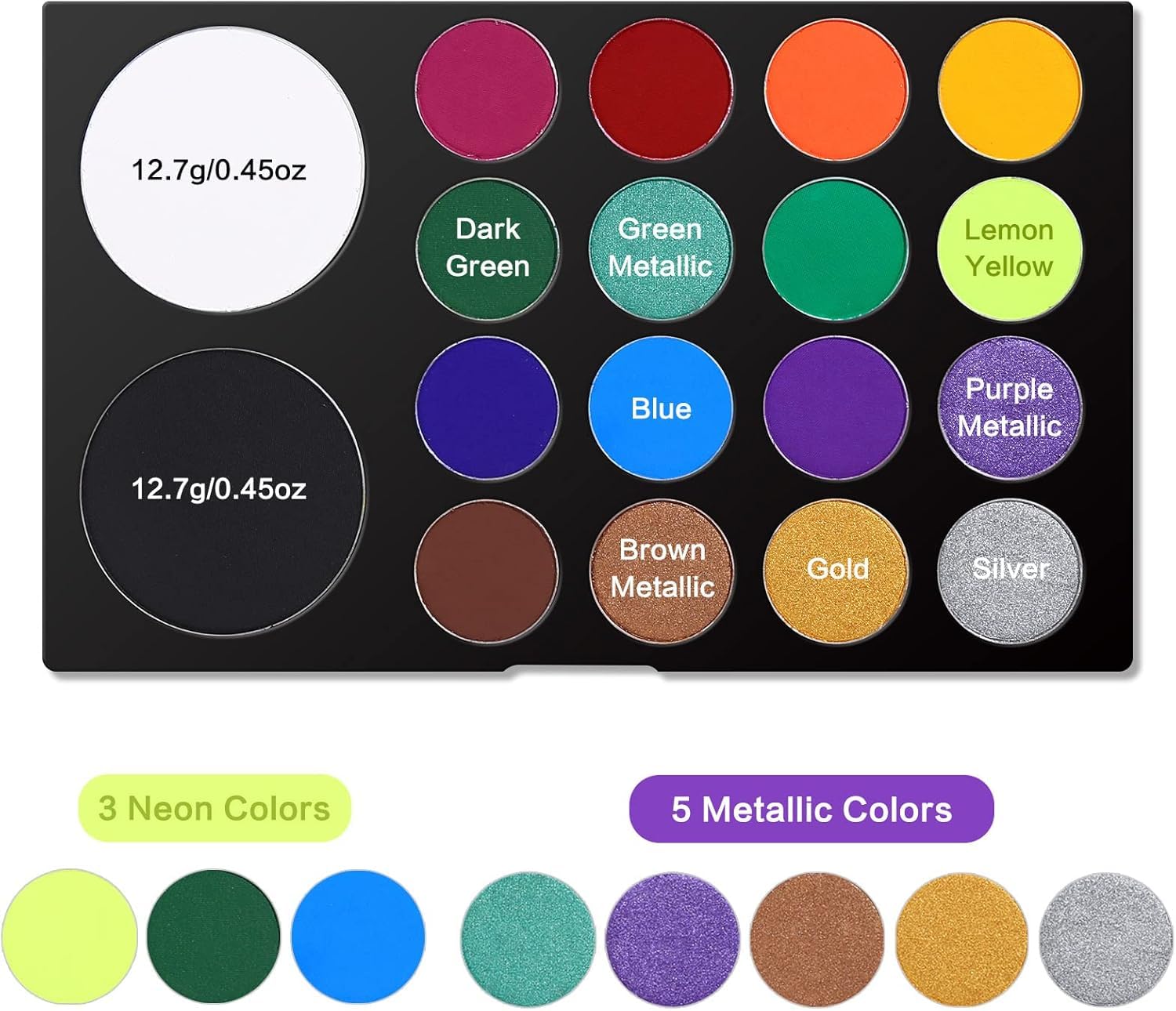 UCANBE UCANBE Face & Body Paint, Water Activated SFX Makeup Palette - Extra Large White & Black Pan, Professional 18 Color Safe Non Toxic Art Painting Kit for Halloween, Cosplay, Parties, Theater & Stage