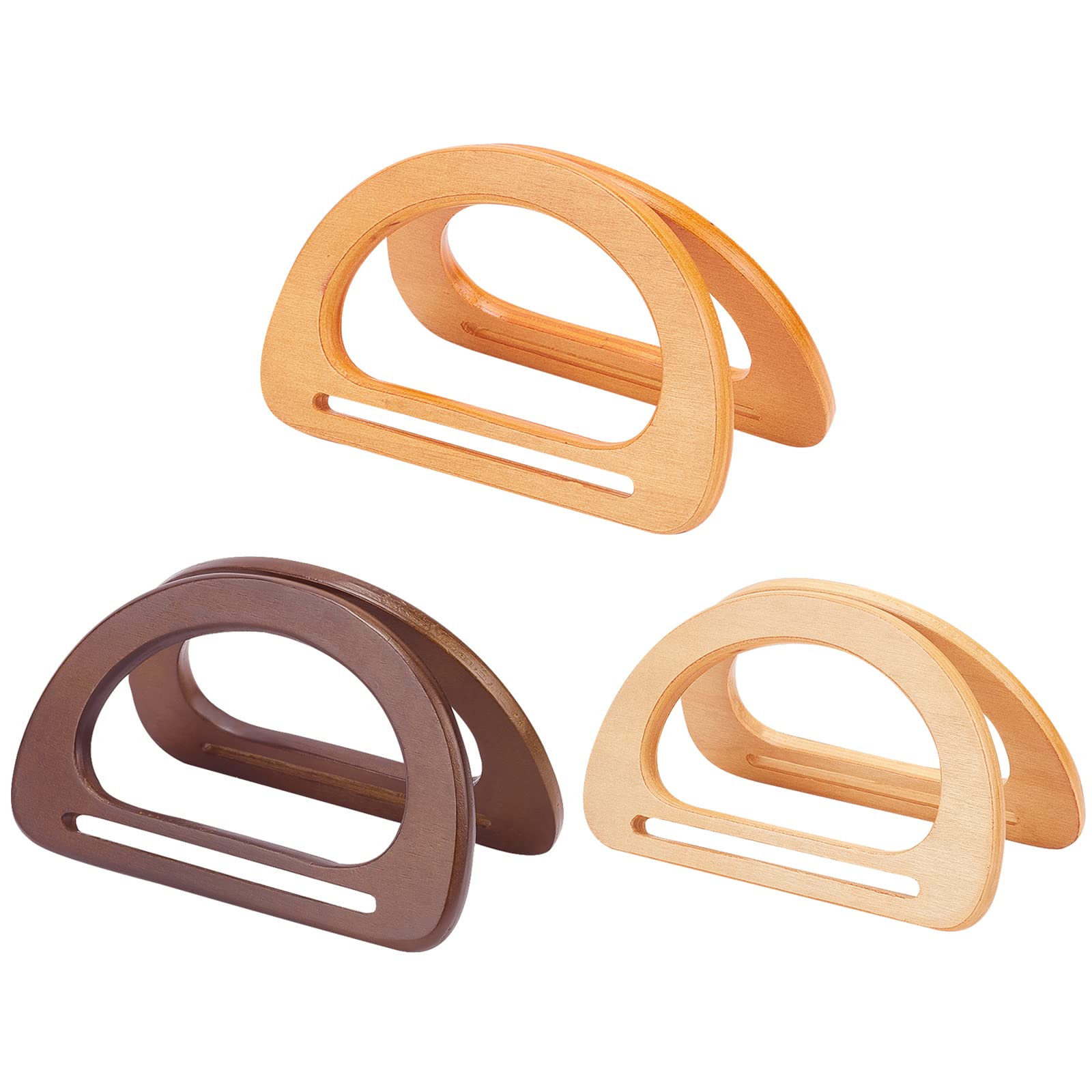 PH PandaHall 6pcs Wood Purse Handle, 3 Color Decorative Bag Handle Replacement D Shape Bag Handle Handmade Purse Handle Tool for Straws Beach Bags Canvas Handbags Making, 5.9 inch/15cm