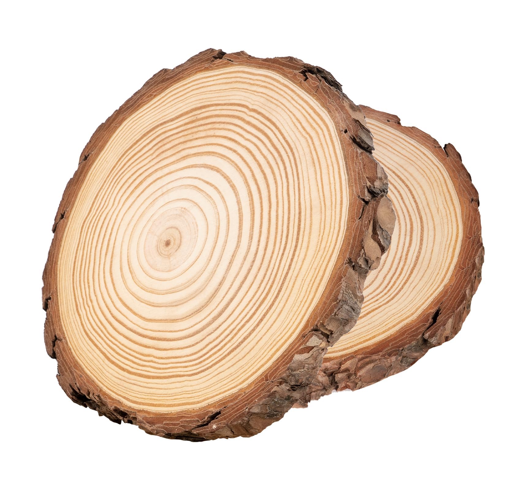 ilauke 18-20cm Natural Wood Slices, 2 Pcs No Hole Wooden Log Slices, Unfinished Wooden Discs with Tree Bark, Wood Discs for Arts, DIY Crafts, Christmas Ornaments, Wedding Decoration, Wood Coasters