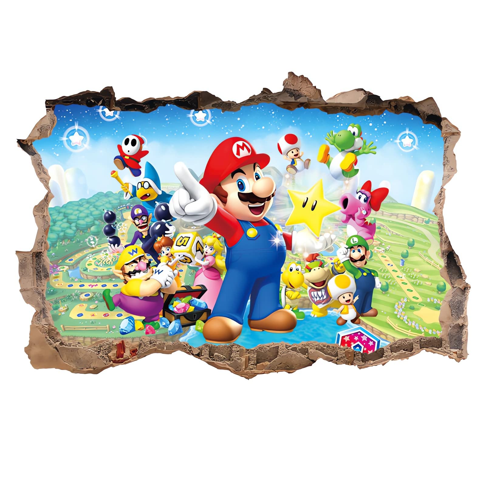Grenric 3D Mario Bros Wallpaper Wall Decals Sticker for Kids Bedroom,Kids Baby Nursery Wall Decoration,Cartoon Poster Sticker Decor